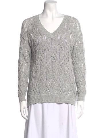 Pre-owned Brunello Cucinelli Linen V-neck Sweater W/ Tags In Gray