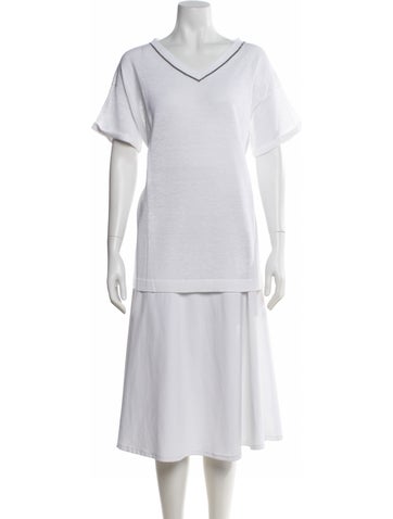 Pre-owned Brunello Cucinelli Linen V-neck Sweater In White