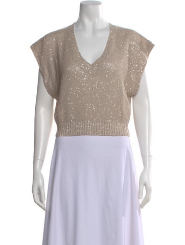 Pre-owned Brunello Cucinelli Linen V-neck Sweater In Neutral