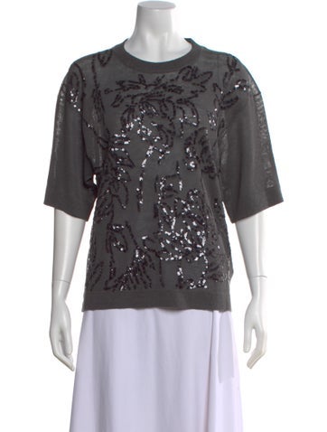 Pre-owned Brunello Cucinelli Linen Graphic Print Sweater W/ Tags In Gray