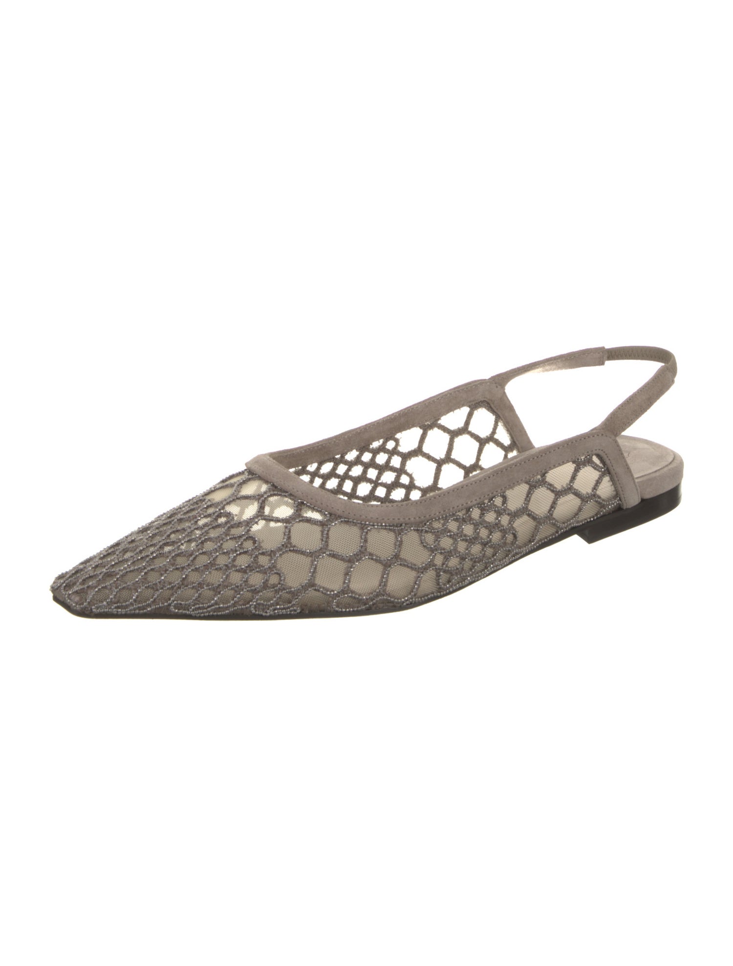 Brunello Cucinelli Suede Mesh Accents Slingback Flats