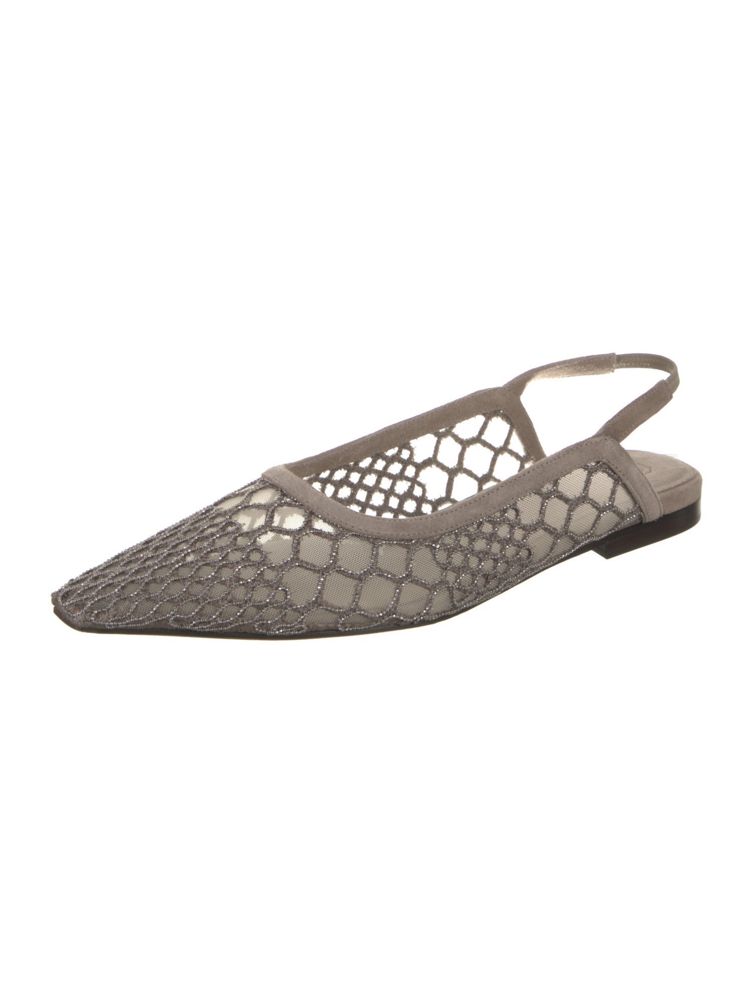 Brunello Cucinelli Suede Glitter Accents Slingback Flats