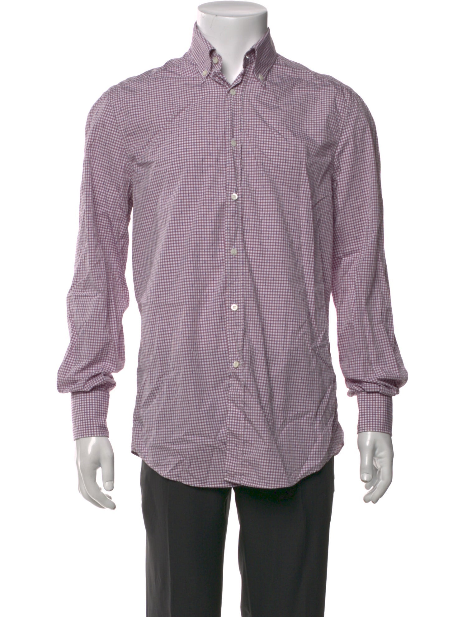 Brunello Cucinelli Plaid Print Long Sleeve Dress Shirt