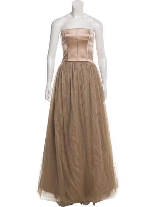 Brunello Cucinelli Feather-Accented Silk Gown Cham