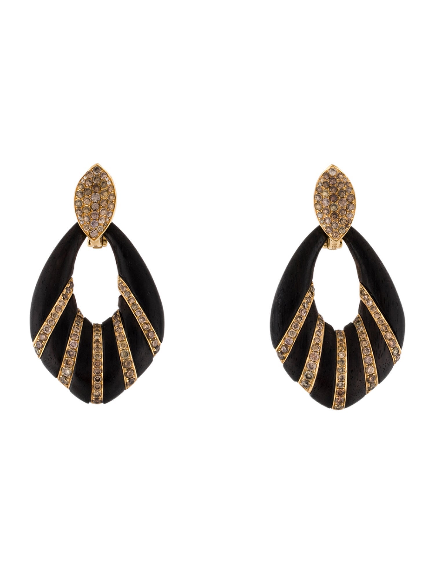 Bessa 18K 2.93ctw Diamond & Wood Drop Earrings