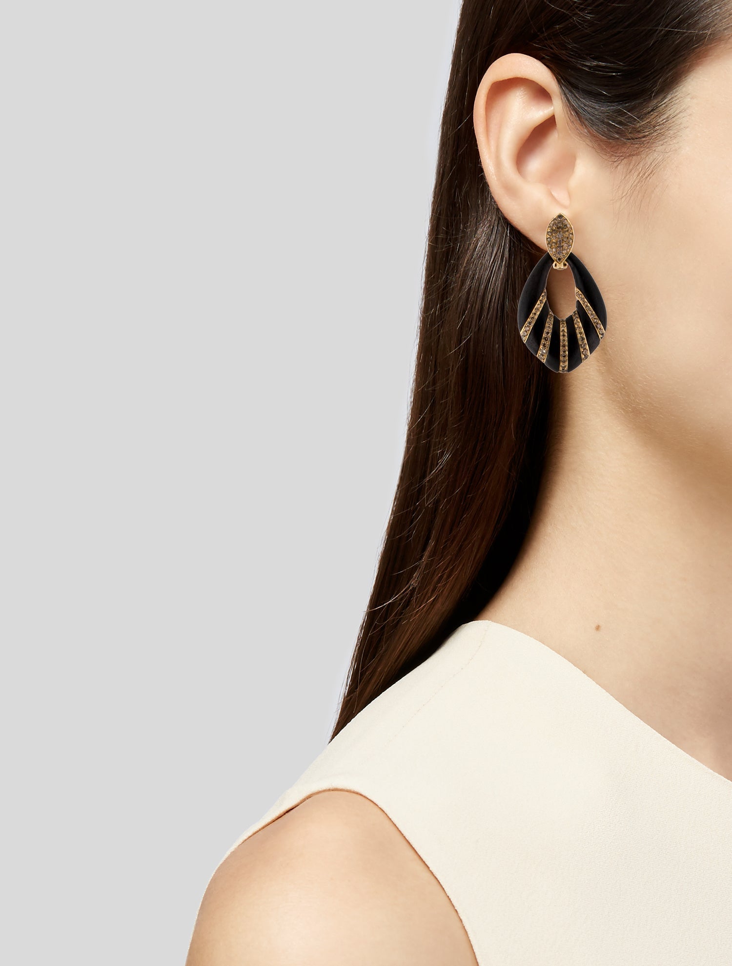 Bessa 18K 2.93ctw Diamond & Wood Drop Earrings
