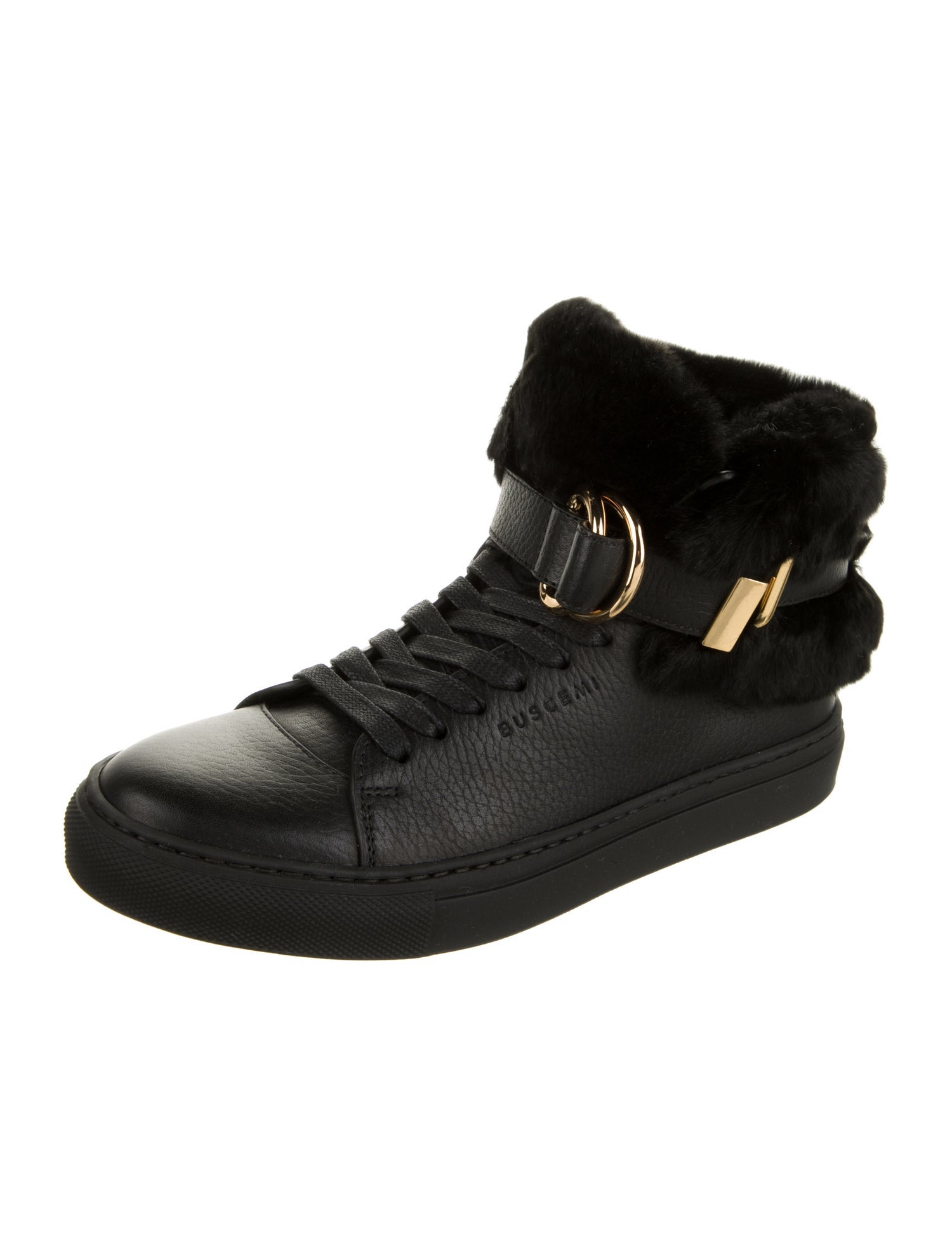 Buscemi Leather Fur Trim Sneakers