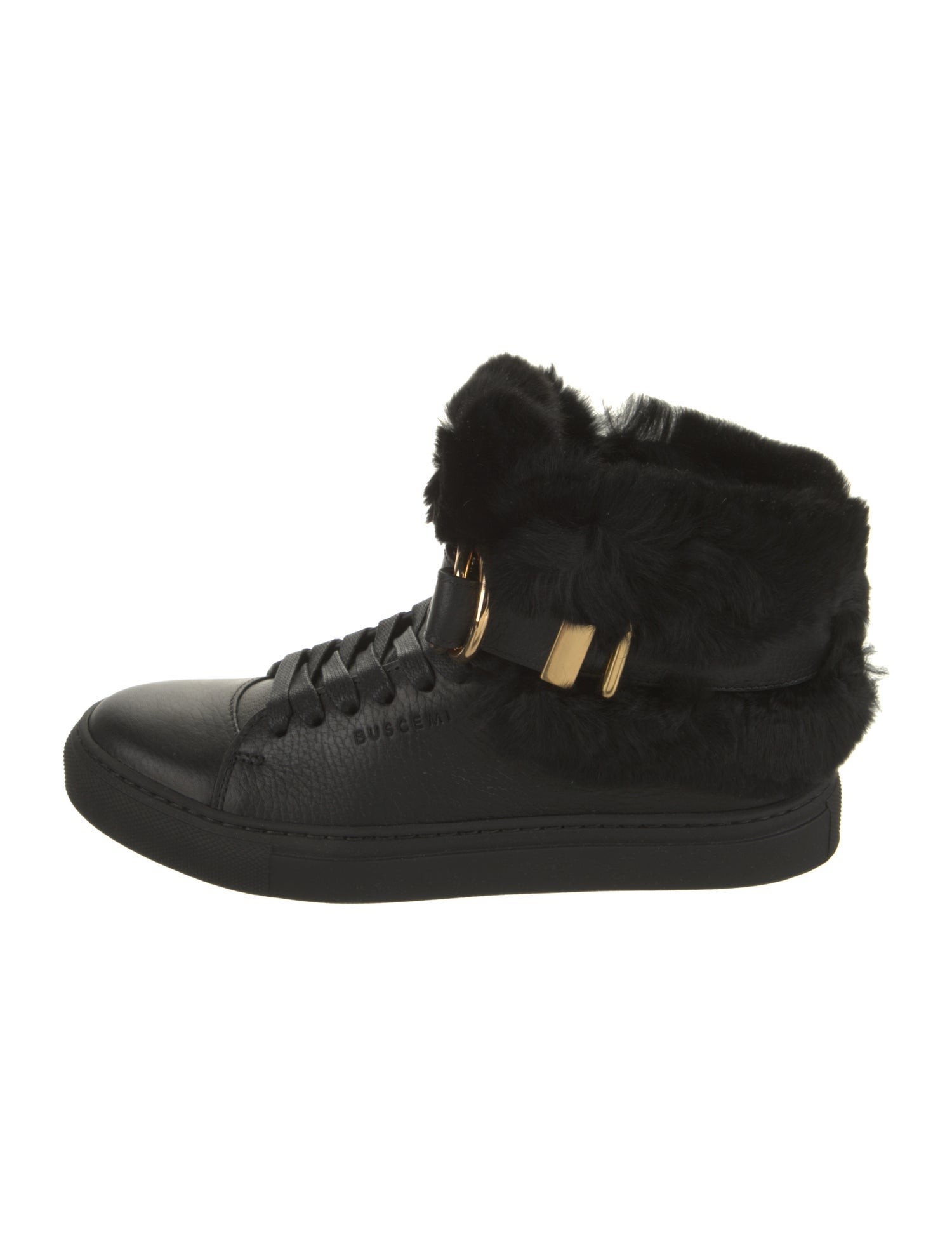 Buscemi Leather Fur Trim Wedge Sneakers
