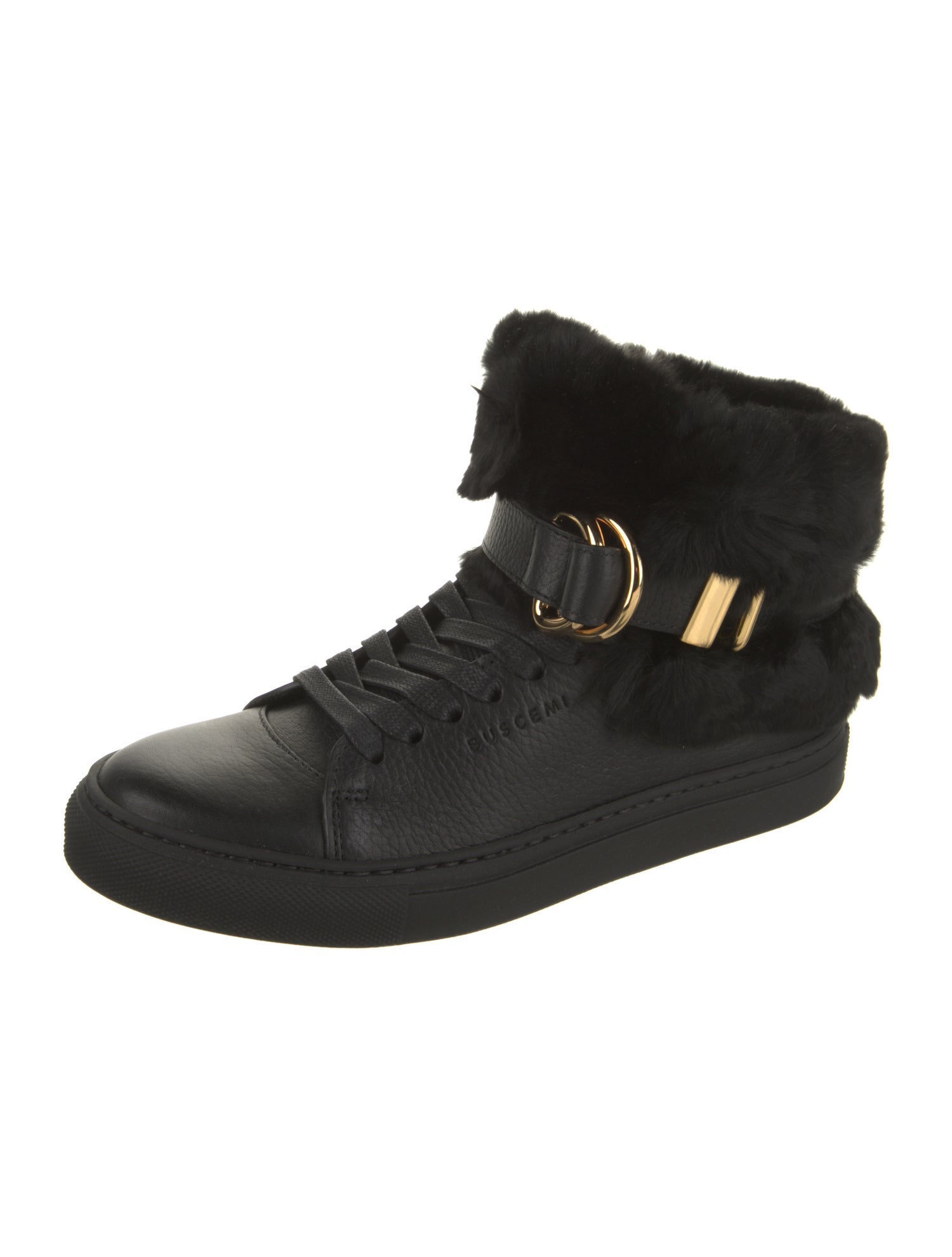 Buscemi Leather Fur Trim Wedge Sneakers