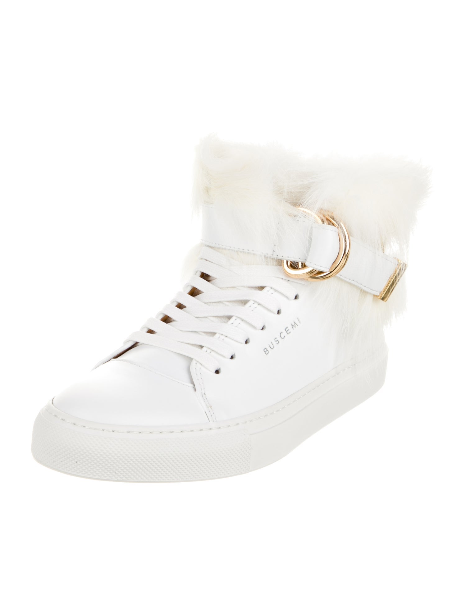 Buscemi Leather Fur Trim Sneakers
