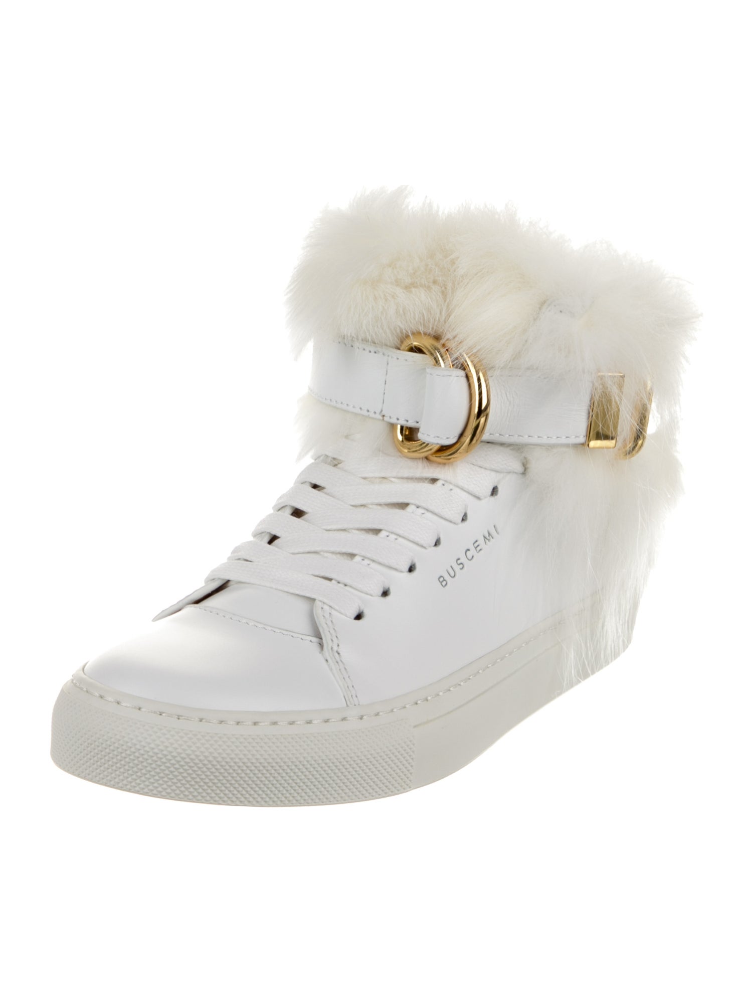 Buscemi Leather Fur Trim Sneakers