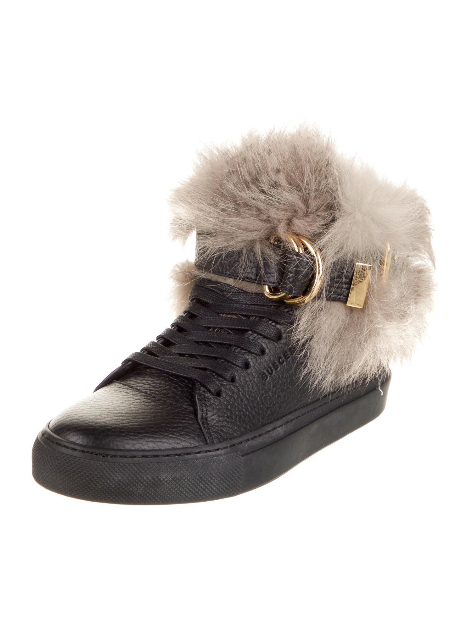 Buscemi Leather Fur Trim Sneakers