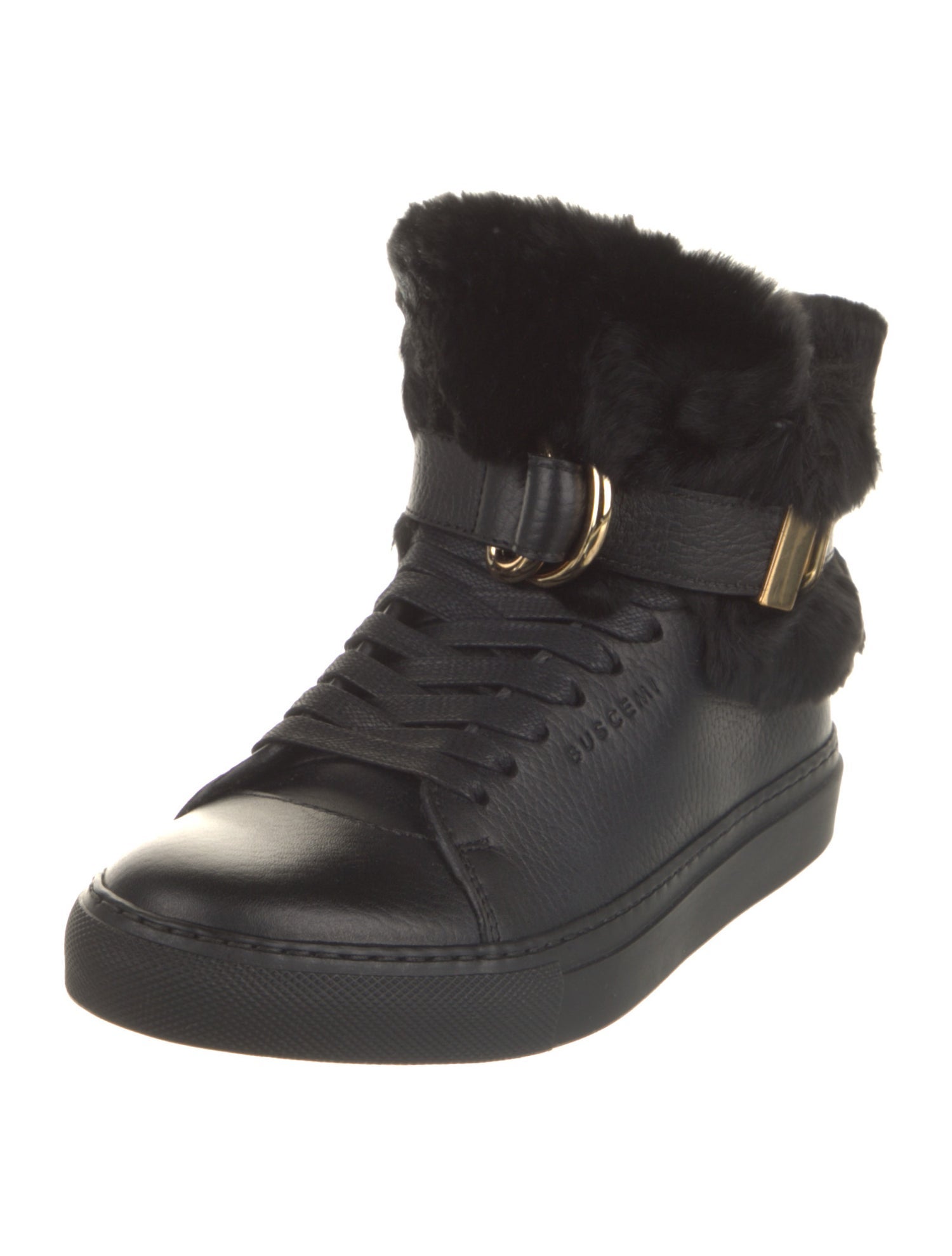 Buscemi Leather Fur Trim Sneakers