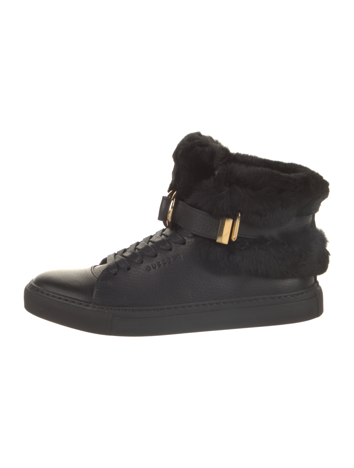 Buscemi Leather Fur Trim Wedge Sneakers