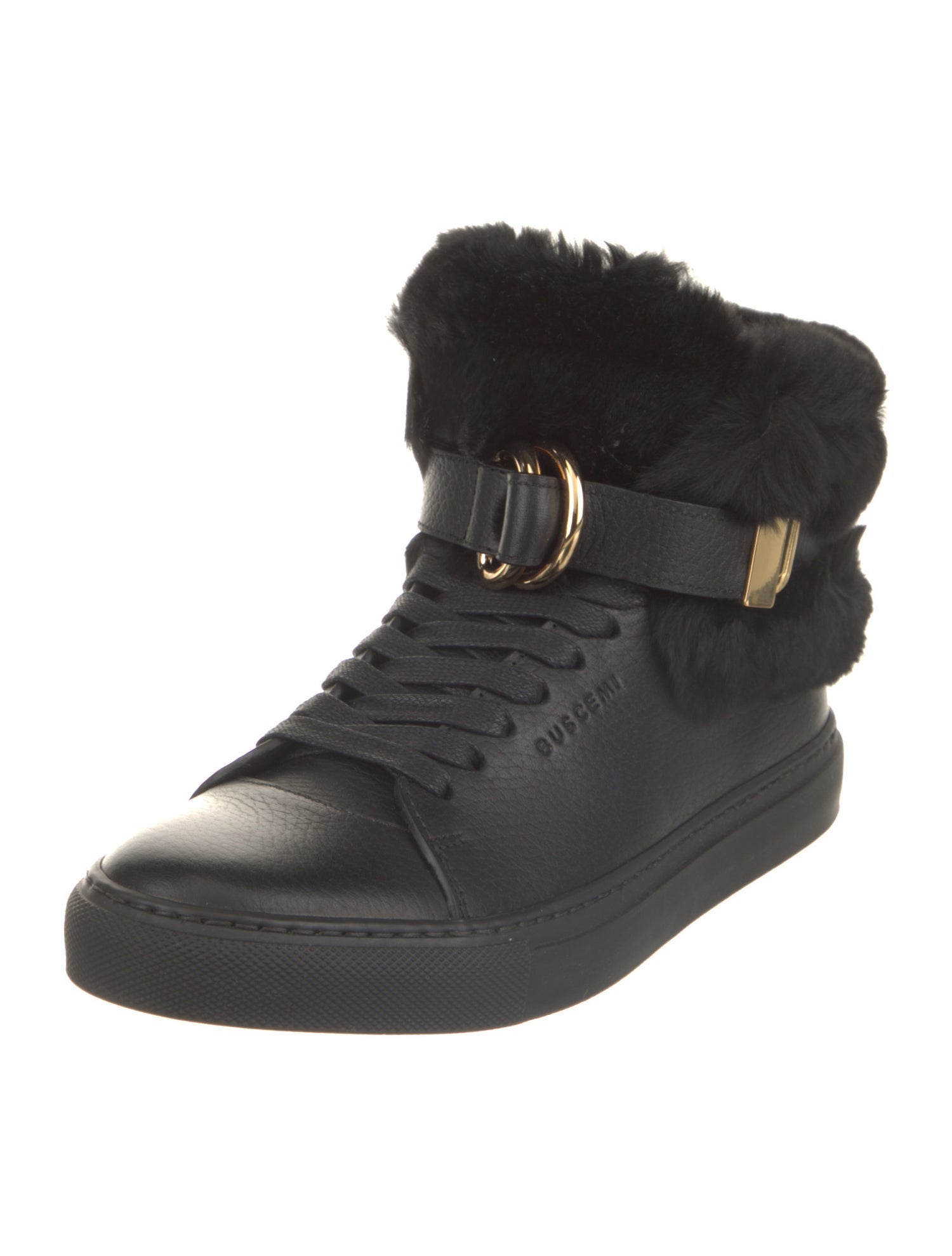 Buscemi Leather Fur Trim Wedge Sneakers
