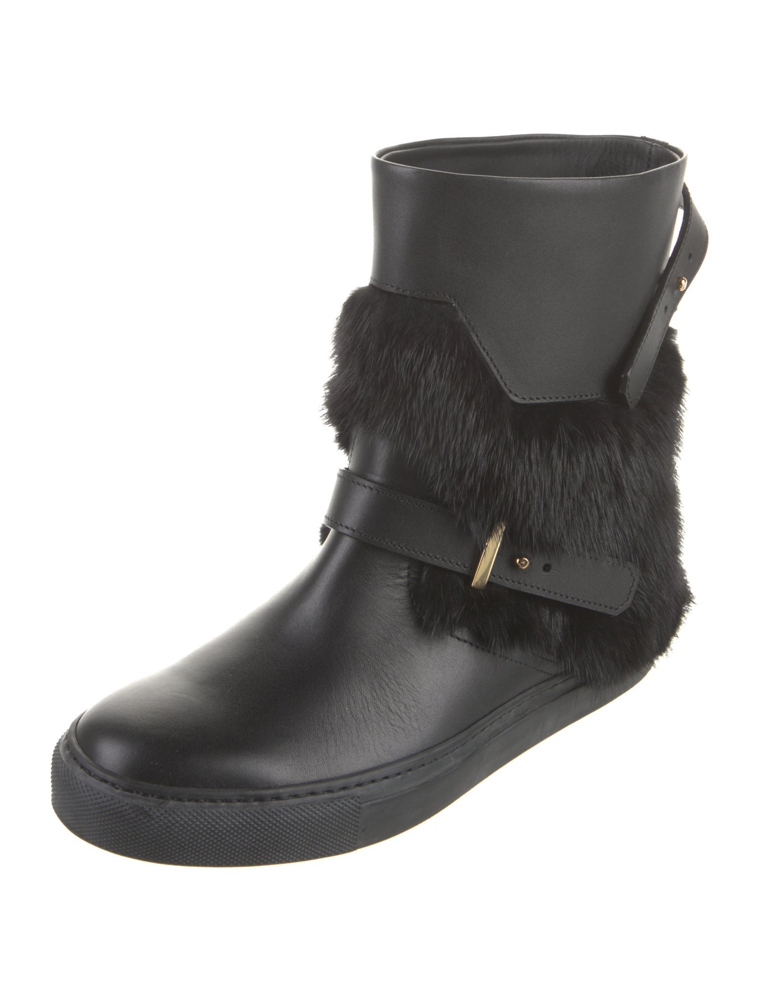 Buscemi Leather Fur Trim Boots