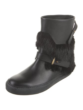 Buscemi Leather Fur Trim Boots