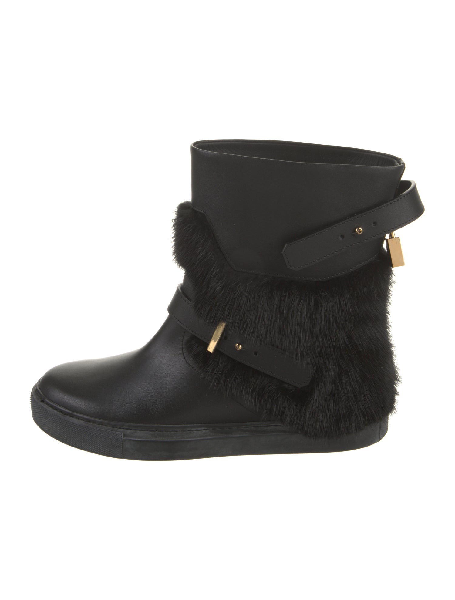 Buscemi Leather Fur Trim Boots