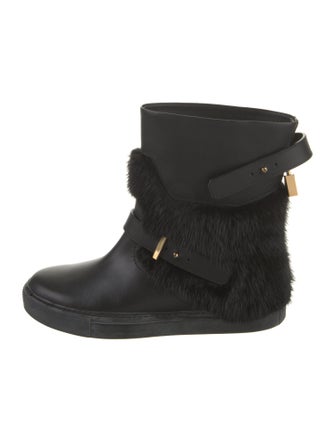 Buscemi Leather Fur Trim Boots