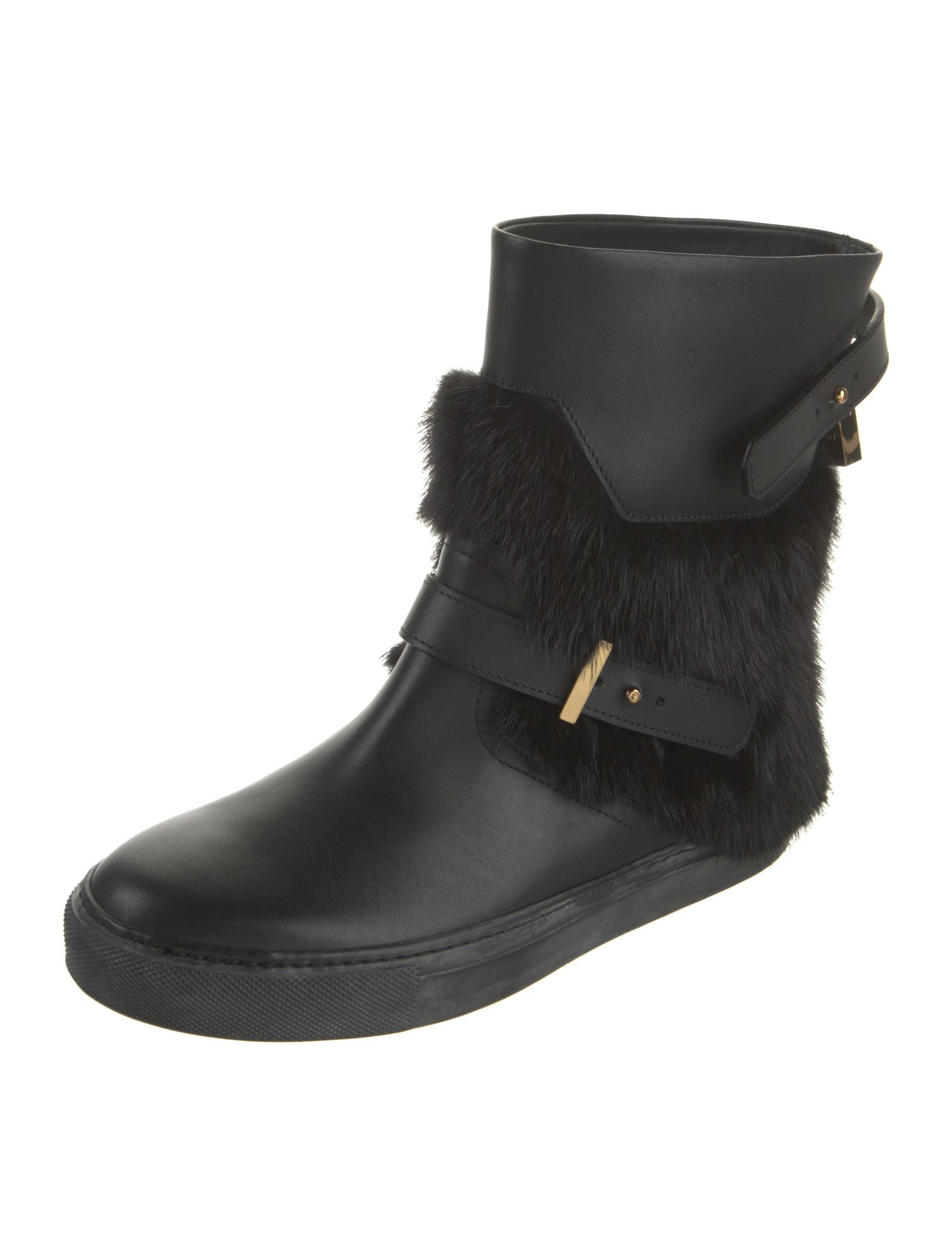 Buscemi Leather Fur Trim Boots