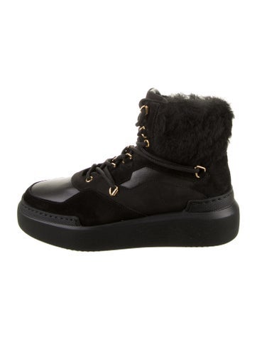 Buscemi Sneakers Leather Faux Fur Trim Wedge 6