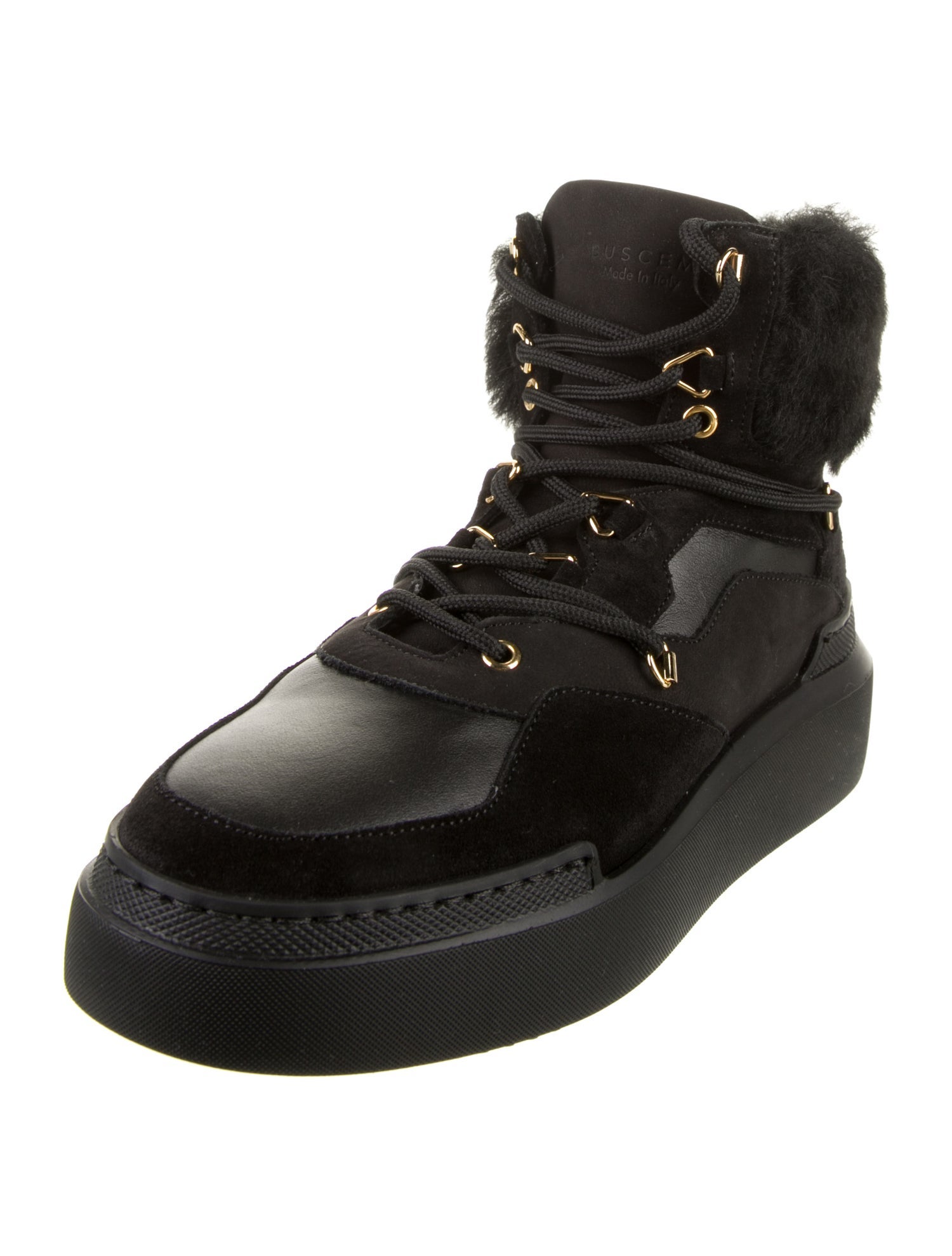 Buscemi Leather Faux Fur Trim Wedge Sneakers