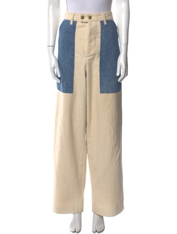 Pre-owned B Sides Colorblock Pattern Wide Leg Pants In Neutral