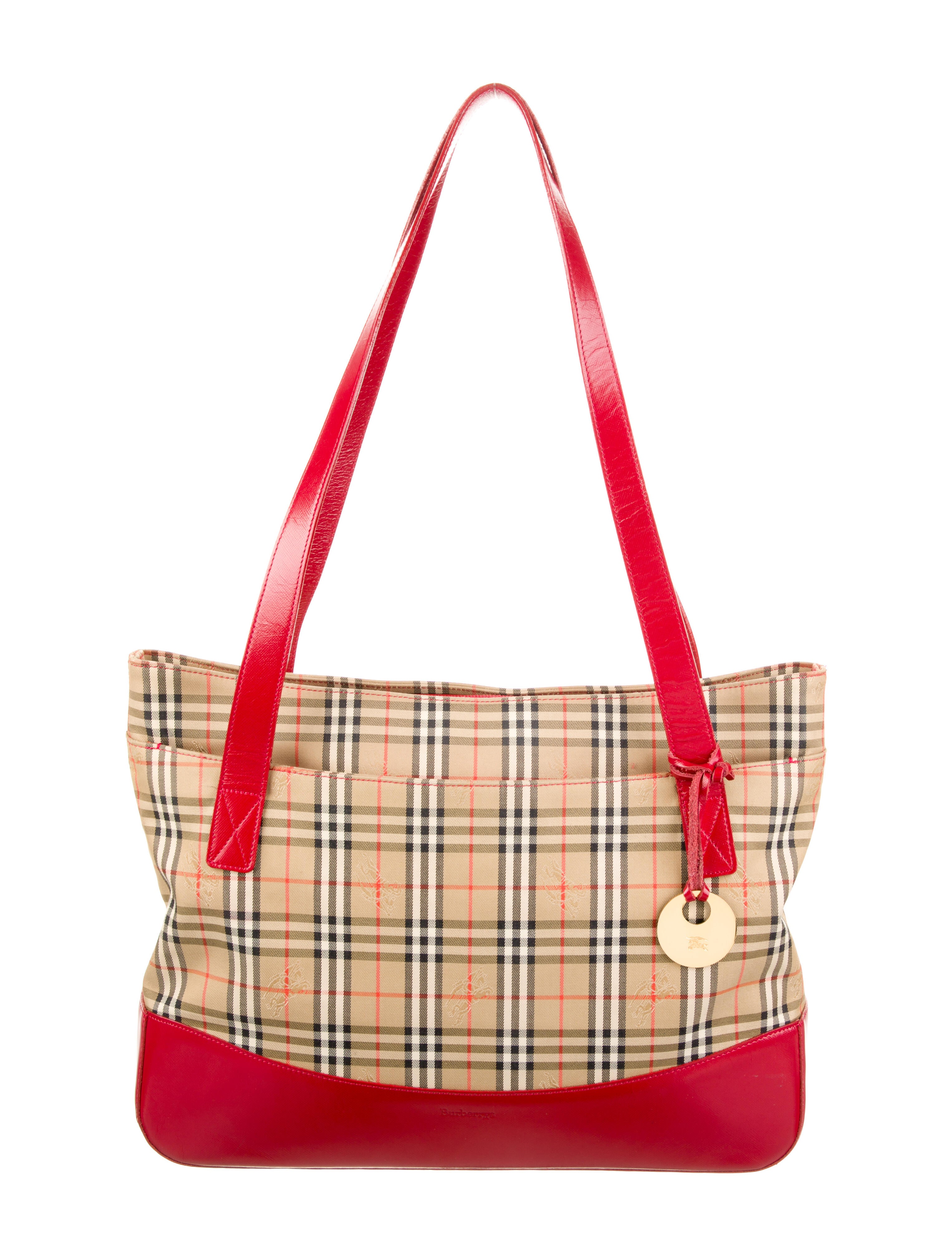 Burberry's Horseferry LeatherTrimmed Tote Red Totes, Handbags