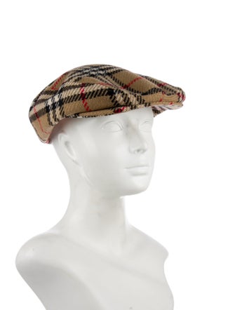 Burberry's Men's Brown Pattern Printed Wool Newspaper Cap
