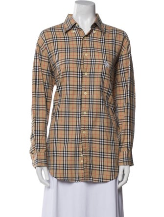Burberry's Plaid Print Long Sleeve Button-Up Top