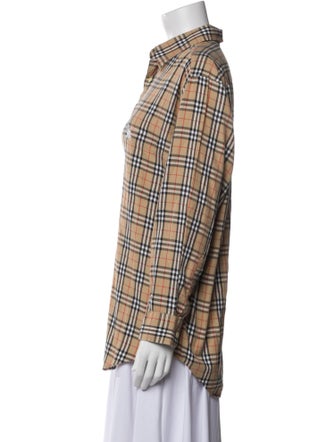 Burberry's Plaid Print Long Sleeve Button-Up Top
