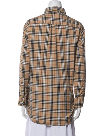 Burberry's Plaid Print Long Sleeve Button-Up Top