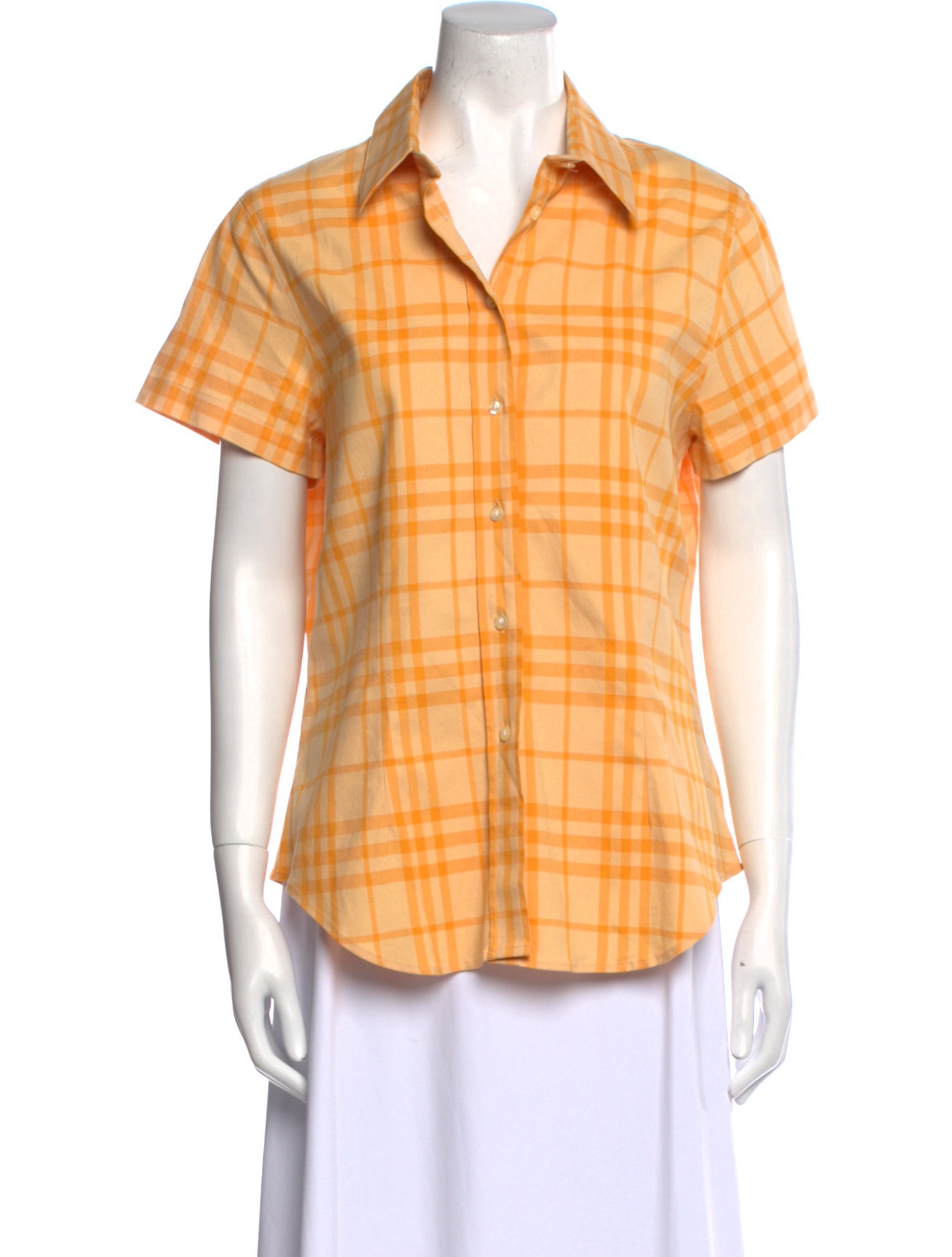 Burberry's Plaid Print Short Sleeve Button-Up Top