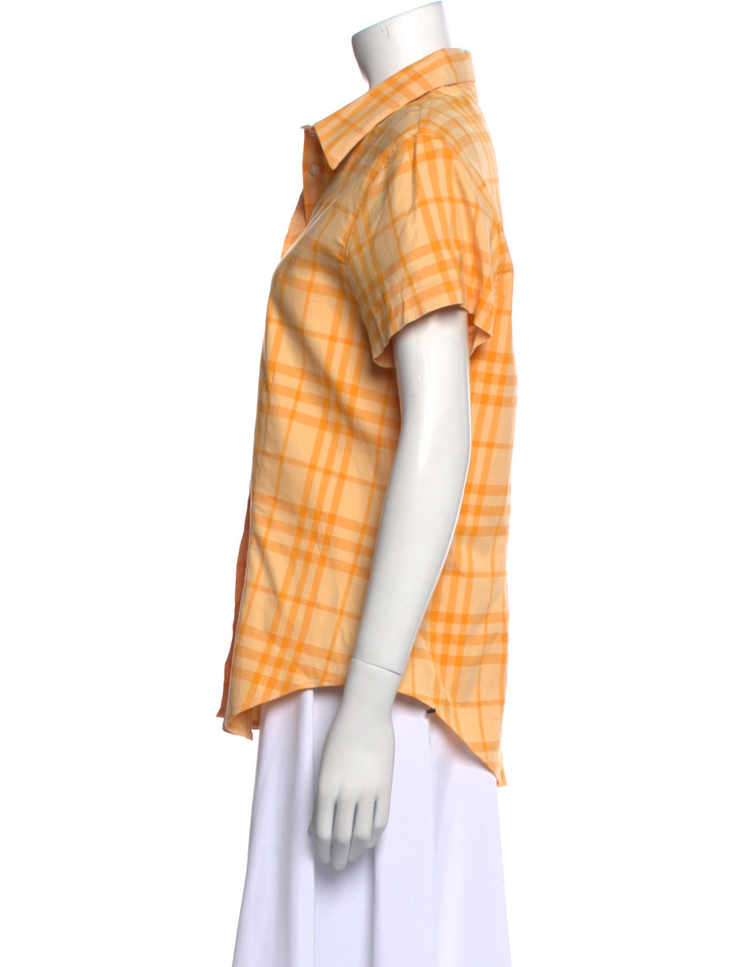 Burberry's Plaid Print Short Sleeve Button-Up Top