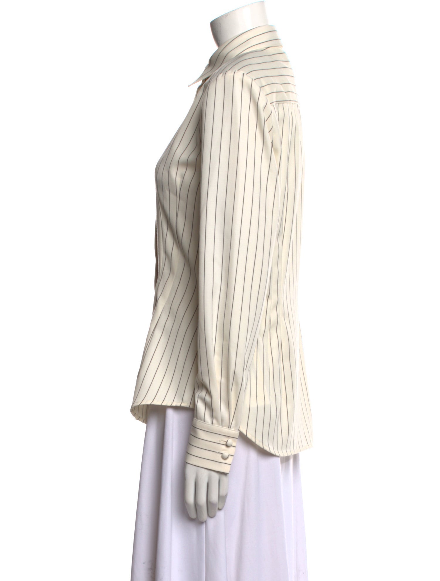 Sara Battaglia Virgin Wool Striped Button-Up Top w/ Tags