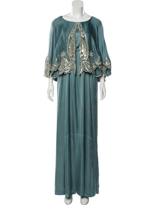 Bthaina Embroidered Cape-Accented Kaftan Blue