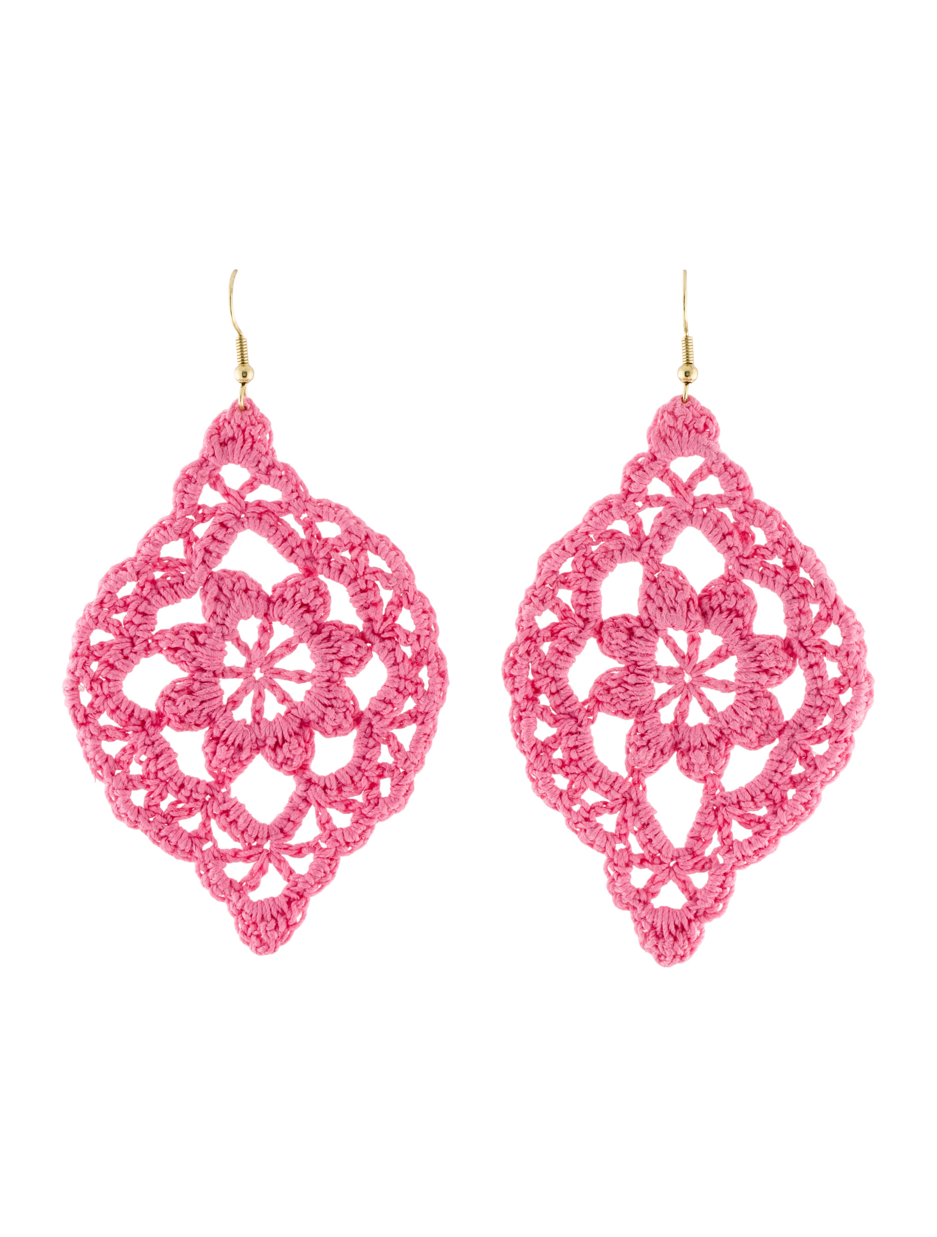 Bianca Pratt Organic Crochet Embroidered Drop Earrings Pink, Gold