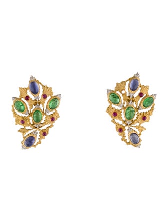 Buccellati 18K Tsavorite, Iolite & Ruby Earclip Earrings