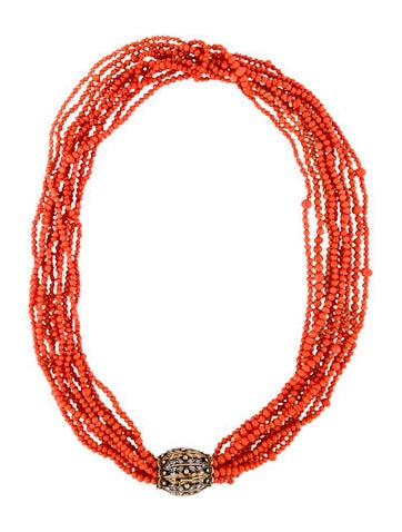 Buccellati Multistrand 18K Coral & Diamond Necklace