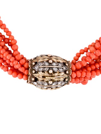 Buccellati 18K Coral & Diamond Multistrand Necklace