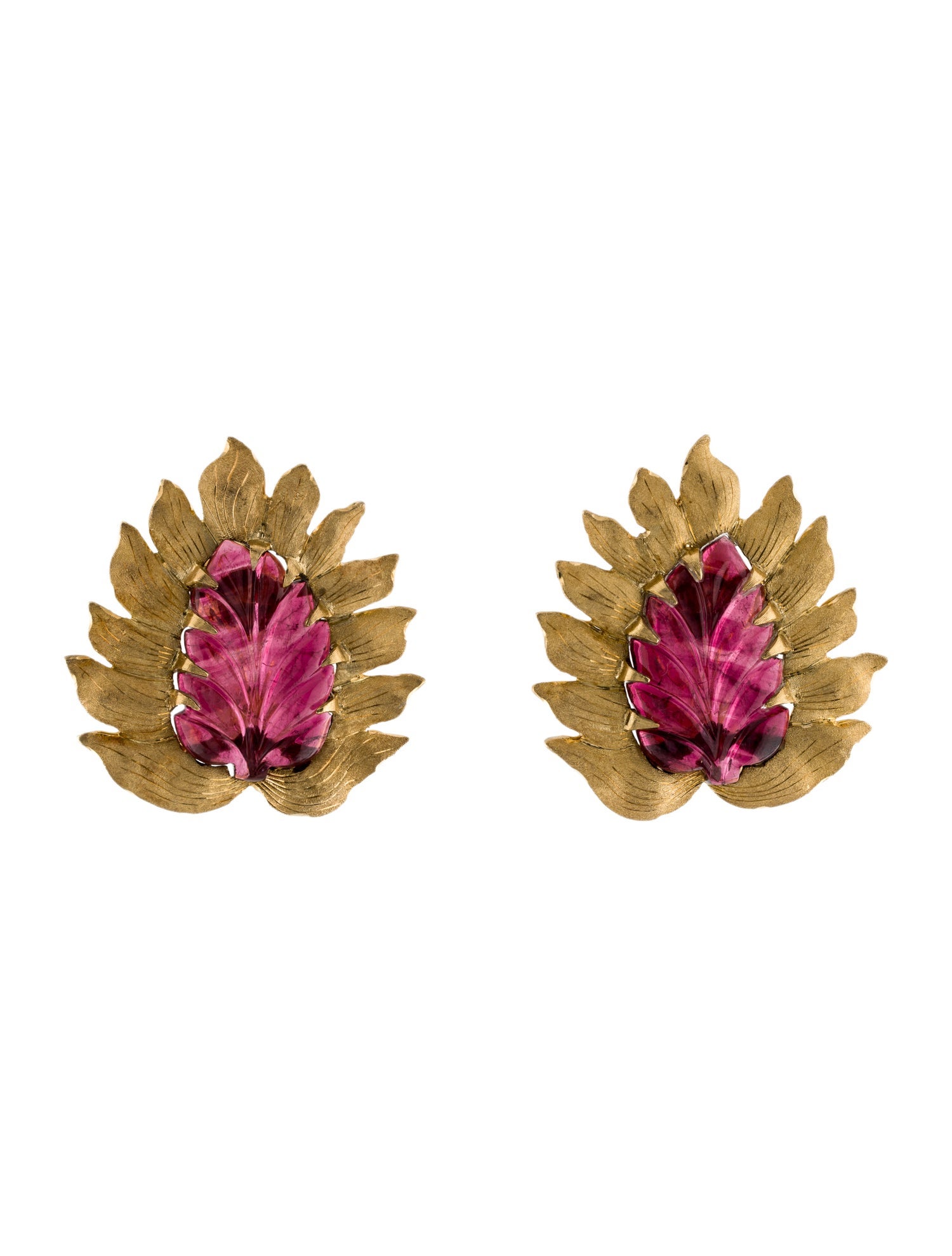 Buccellati Vintage 18K Tourmaline Leaf Earclips