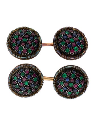 Buccellati 18K Ruby, Sapphire & Emerald Cufflinks w/ Tags