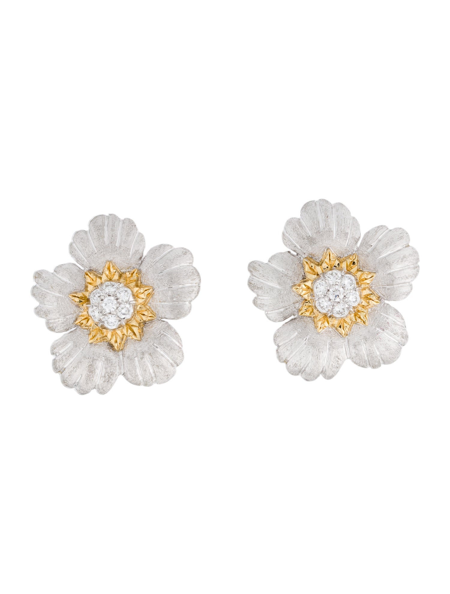 Buccellati 18K Diamond Daphne Flower Button Earrings