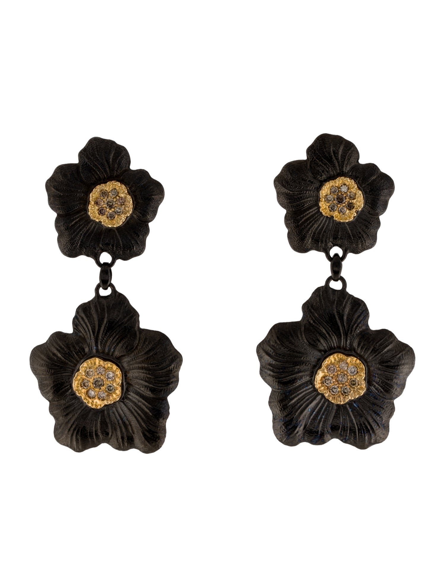 Buccellati Diamond Blossom Gardenia Burnished Drop Earrings