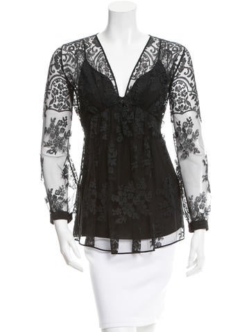 Burberry Prorsum Long Sleeve Embroidered Lace Top