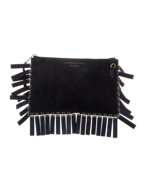Burberry Prorsum Suede Fringe Crossbody Bag Blue