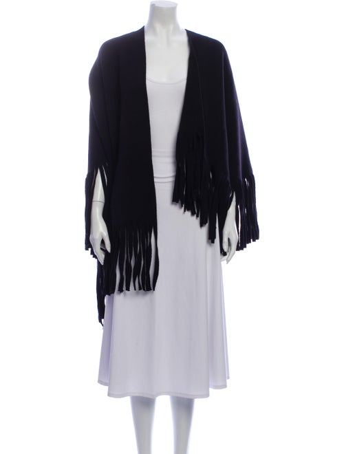 Burberry Prorsum Wool Fringe Shawl Black