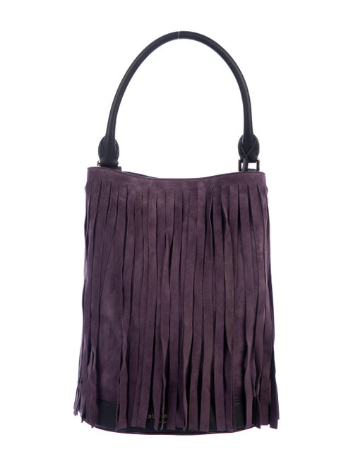 Burberry Prorsum Suede Fringe Bucket Bag Purple