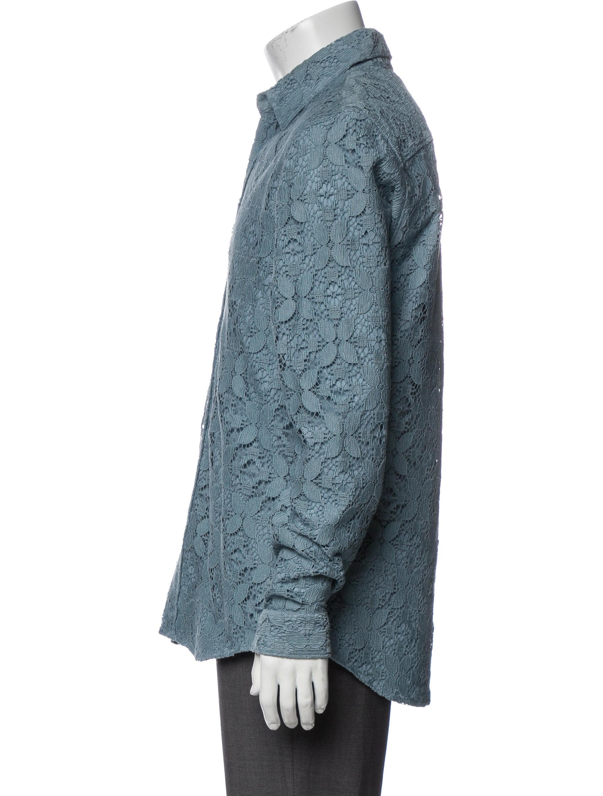 Burberry Prorsum Lace-Overlay Lace Pattern Shirt - Blue Casual