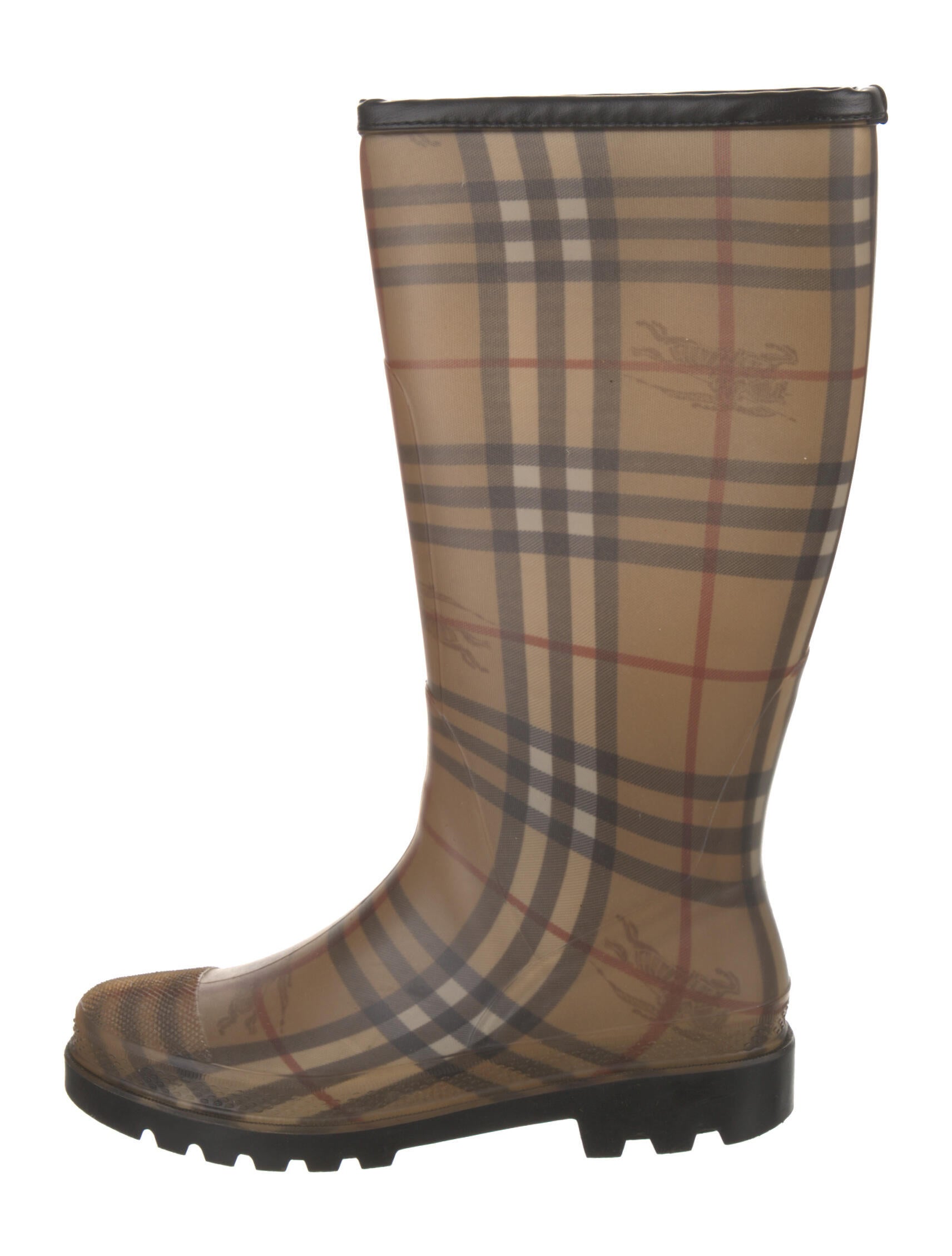 Burberry Prorsum Haymarket Check Pattern Rubber Rain Boots Neutrals